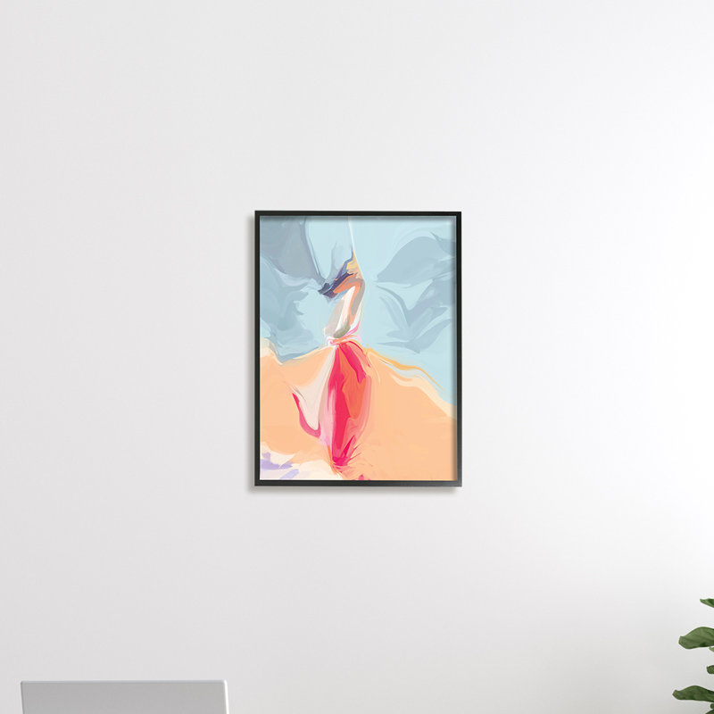 Mouvement abstrait dansant rose bleu orange, Giclée encadrée noir minuit, H 30 po x l 24 po