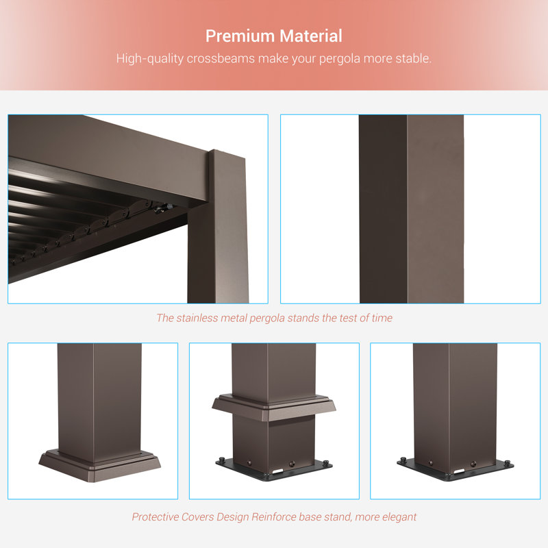 Metal Louvered Pergola with Solar LED, 10 Ft. x 13 Ft.	