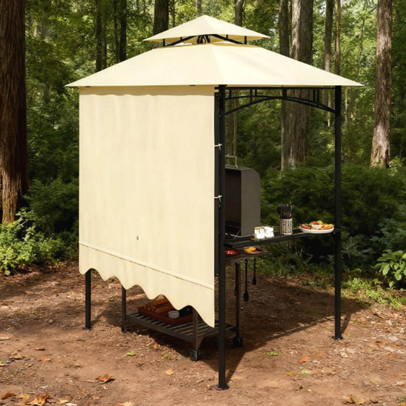 Grill Gazebo, Sun Shade For BBQ Use With Side Shelves & Hooks, Beige