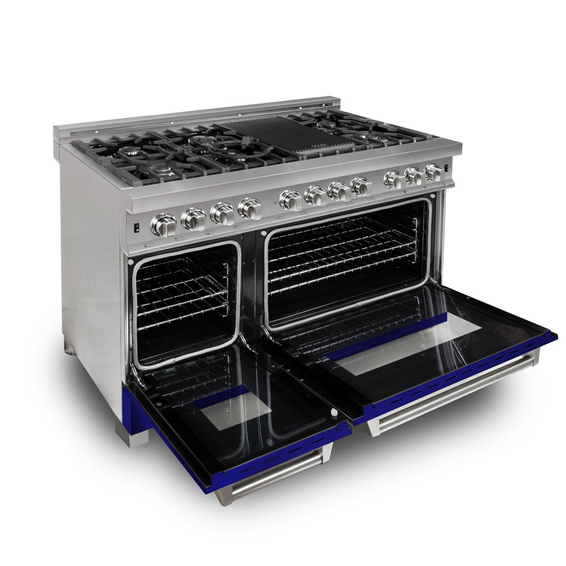 ZLINE 48" Legacy Dual Fuel Range, Blue Matte Satin Stainless Steel