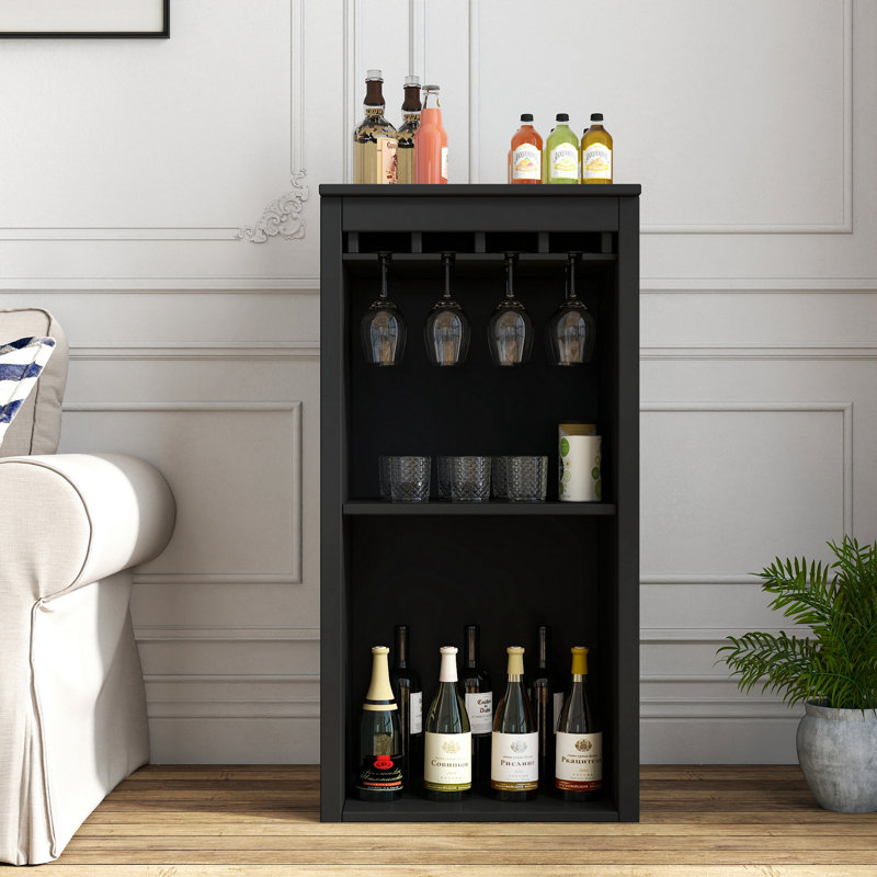 Armoire à vin noire modulaire avec tablettes de rangement et huche pour salle à manger
