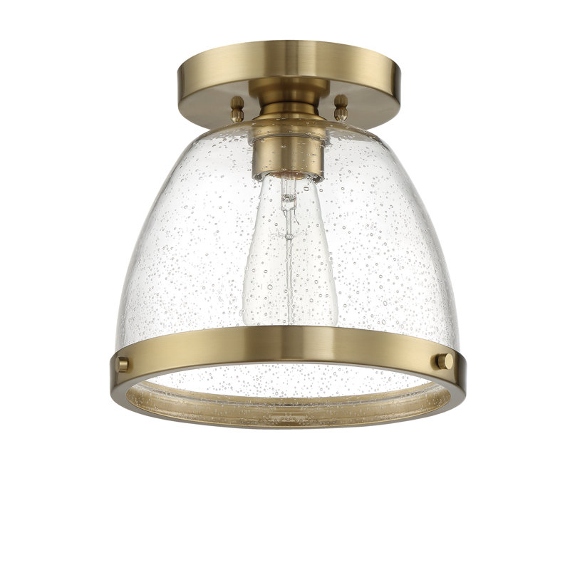Lodie Glass Semi Flush Mount, Brass, 8.75" H x 9.5" W x 9.5" D