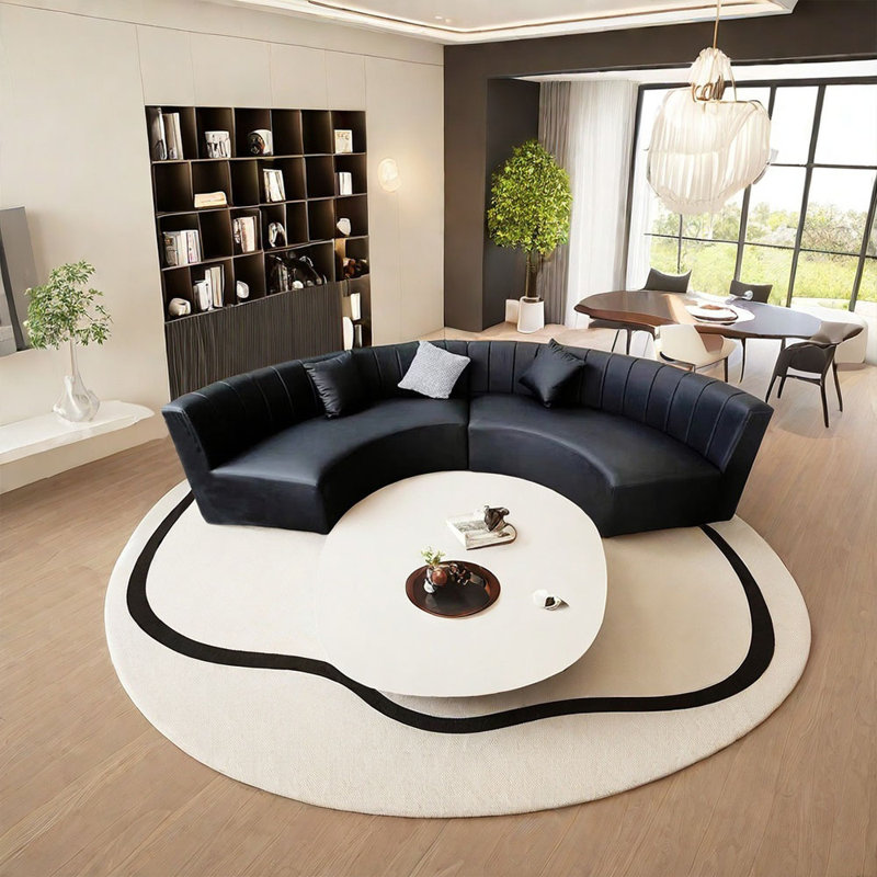 Canapé noir à arc semi-circulaire, H 27,56 po x l 133,36 po x P 64,98 po, 5