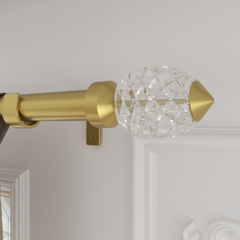 Tringle à rideaux simple réglable en métal avec embouts en cristal pour fenêtre, 120” – 170”