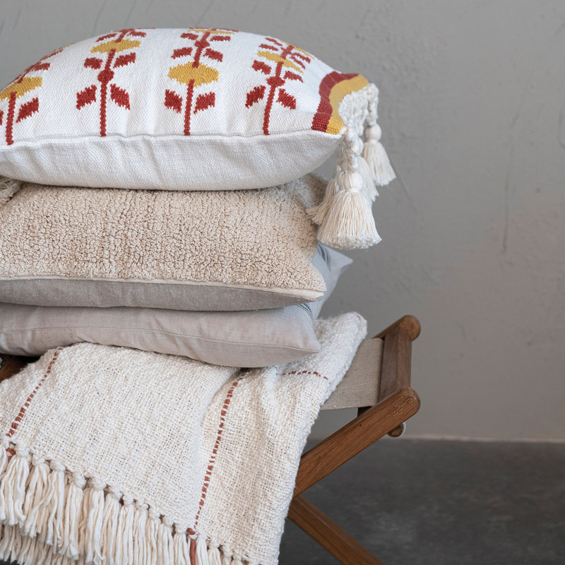 Embroidered Cotton Blend Throw Pillow, Down