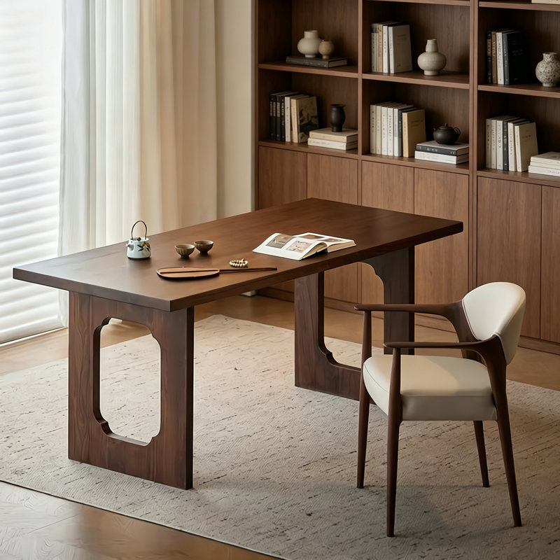 Elegant Nut-Brown Solid Wood Pine Rectangle Desk, 29.5" H x 47.2" W x 23.6" D