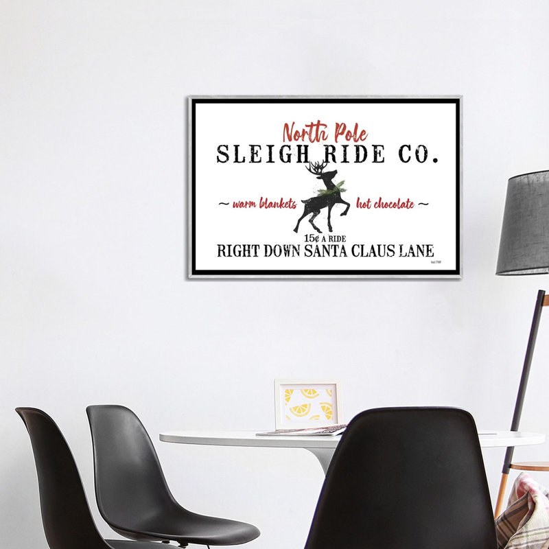 «Sleigh Rides» par House Fenway - Art textuel, H 26 po x l 40 po x 1,5 po, Toile avec cadre argenté, Pas de tapis