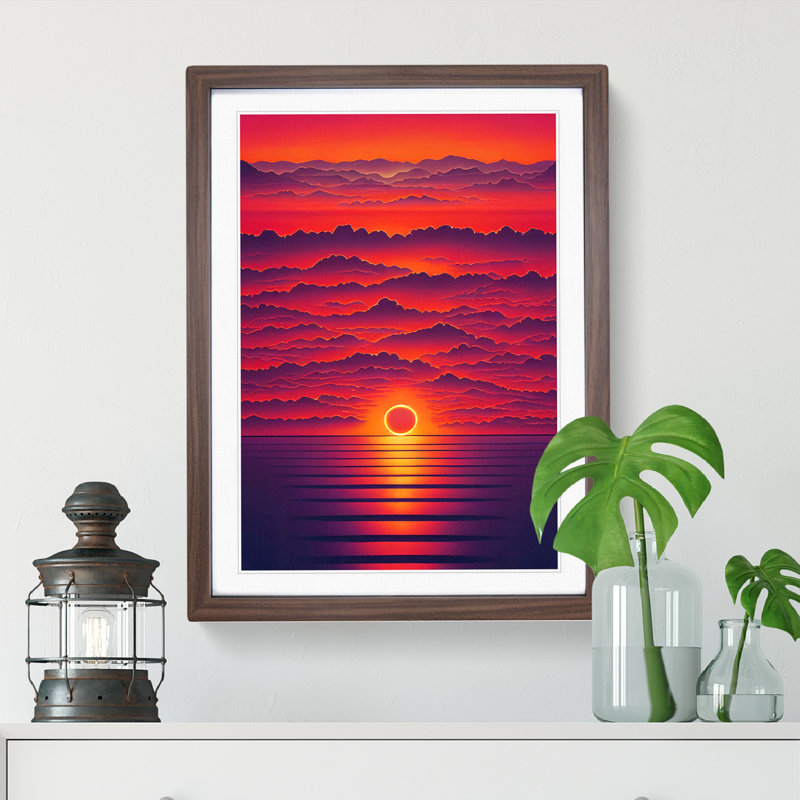 Powerful Ocean Sunset - Wall Art, 36cm H x 27cm W, Walnut Framed, White