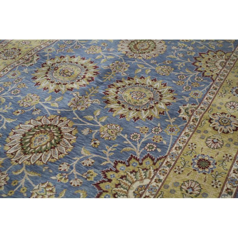 Tapis bleu et brun noué à la main de haute qualité