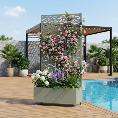 Metal Planter Box with Trellis with Wheels
