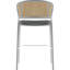 Tabouret de bar en cuir Daishun avec base en acier inoxydable thermolaqué blanc et dossier en osier incurvé-179139421-196402451