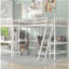 Lit mezzanine simple en bois en forme de L avec échelle et 2 bureaux encastrés en L, blanc