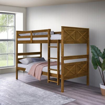 Jazzae 43.6" W Wood Twin-over-Twin Bunk Bed with Convertible Design and Guardrails