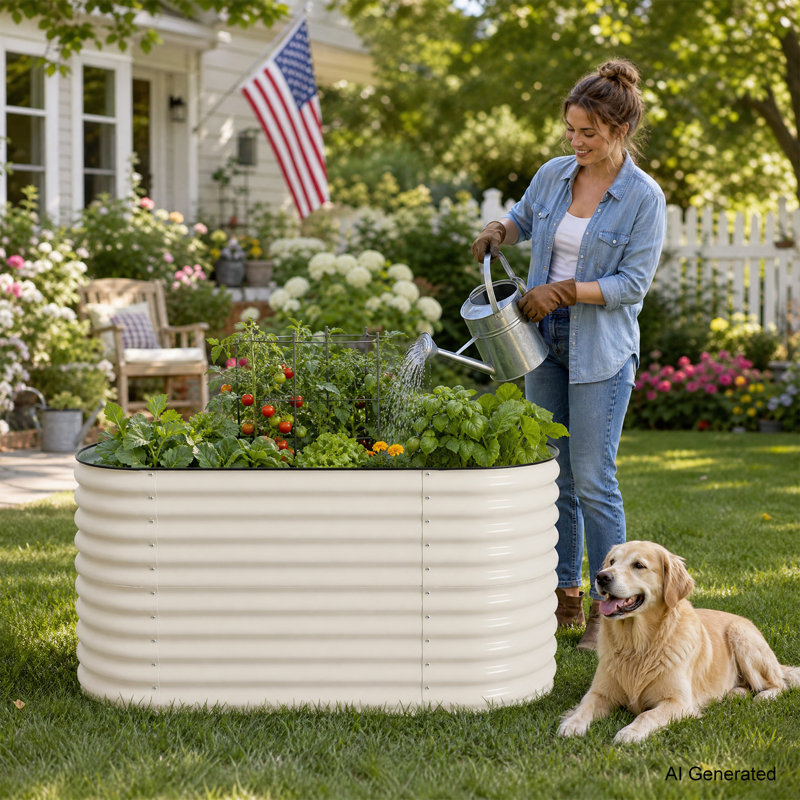 Annamae Metal Raised Garden Bed, Beige