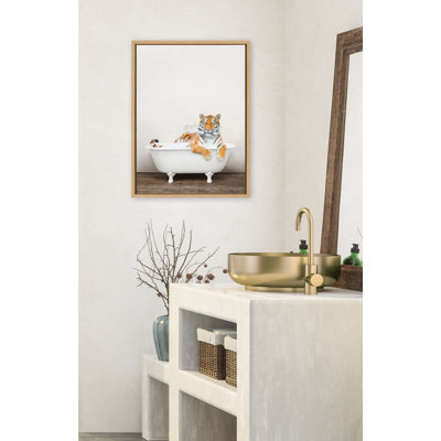 Bengal Tiger in Rustic Bath by Amy Peterson Framed Canvas Wall Art Print