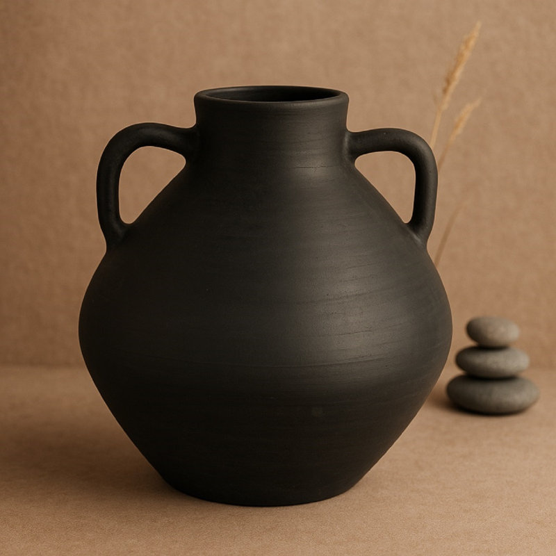 Perth Paper Mache Vase Eco Mix White H 13.6" & Dia 11.8", Black 
