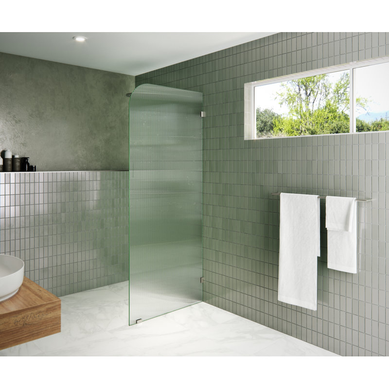Aurora 30 in. x 78 in. Fully Frameless Fluted Radius Single Fixed Shower Panel, Right Opening, Brushed Nickel