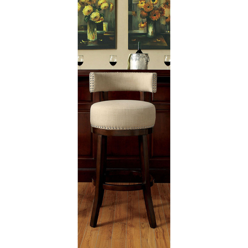Menoher Swivel Upholstered Counter Stool, Beige, Bar Stool (30" Seat Height)