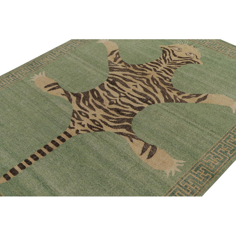 Distressed Homage Hand Knotted Wool Geometric Area Rug, Rectangle 9' x 12'