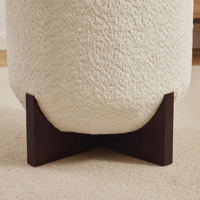 Round Boucle Storage Ottoman, Cream