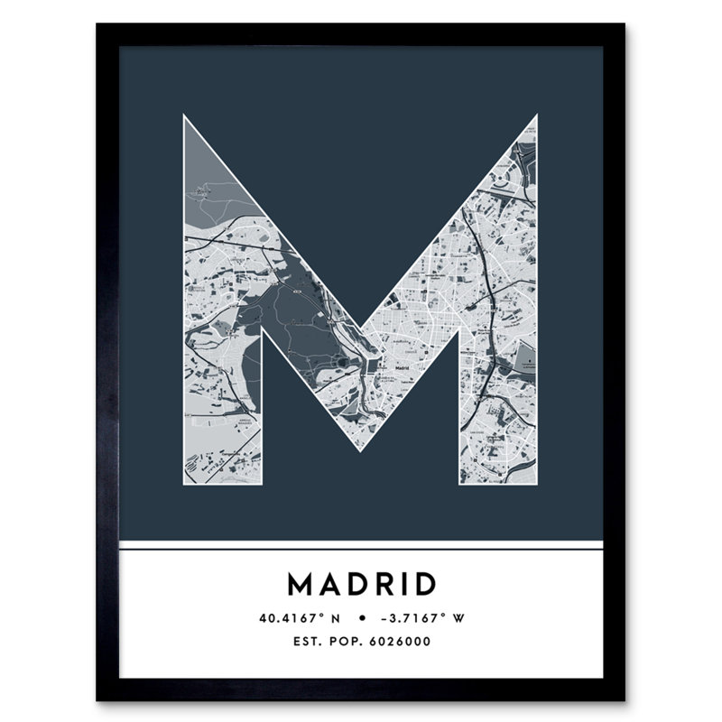 Madrid City Map Madrid Spain City Map Navy - Single Picture Frame Typography