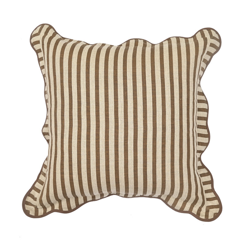 Coussin décoratif en lin rayé brun terreux, Brown