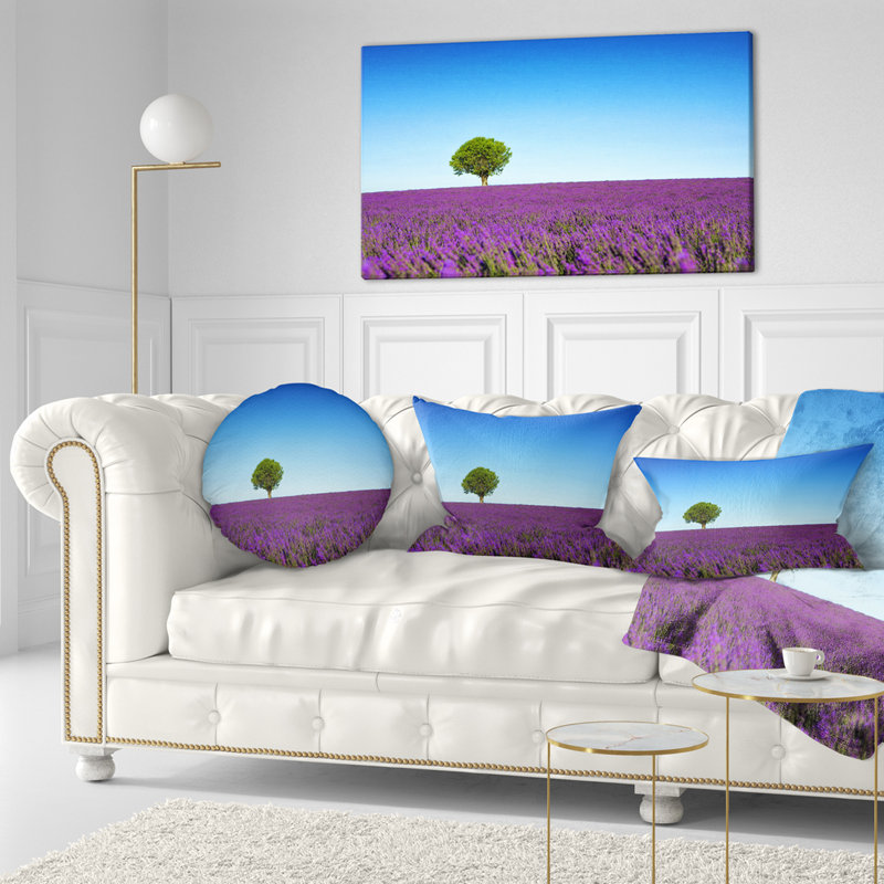 Coussin lombaire paysage arbre avec fleurs lavande
