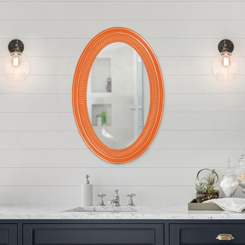 Busey Ribbed Oval Framed Accent Mirror, Glossy Orange