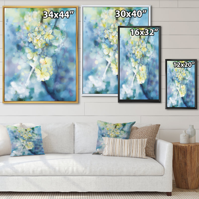 Gricot blanc abricot fleurs - décoration murale traditionnelle sur toile, H 30 po x l 40 po x P 1,5 po