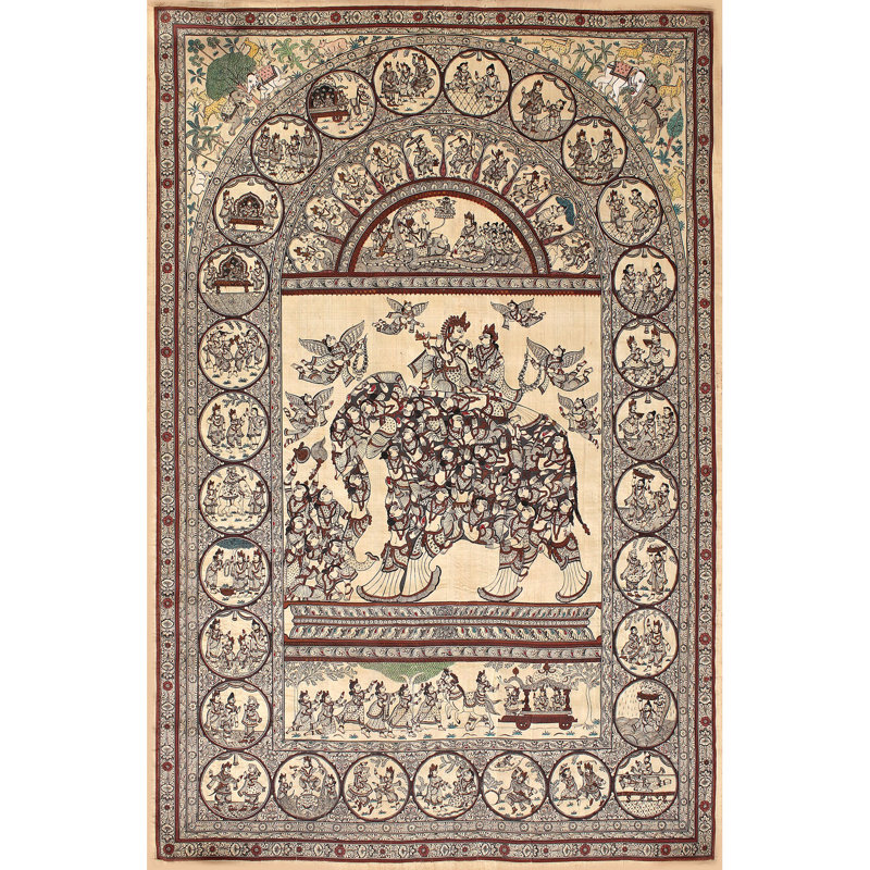 Radha Krishna sur un éléphant à l'intérieur de Krishna Leela | Peinture de Patta | Odisha Art