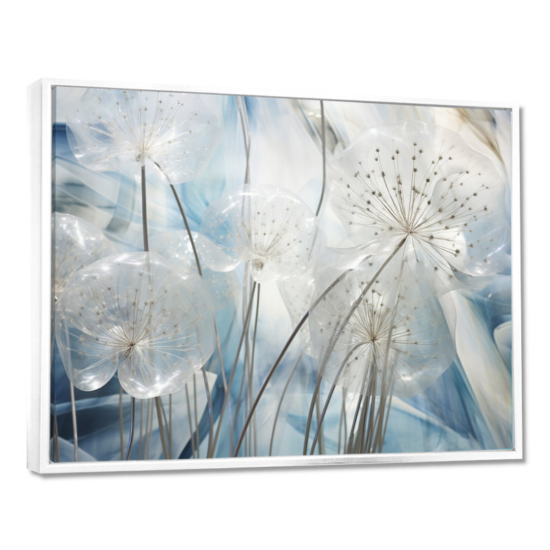 Sparkling Silver Dandelion Dreams I - Pissenlit, art encadré, Toile encadrée flottée blanche, H 16 po x l 32 po x P 1 po