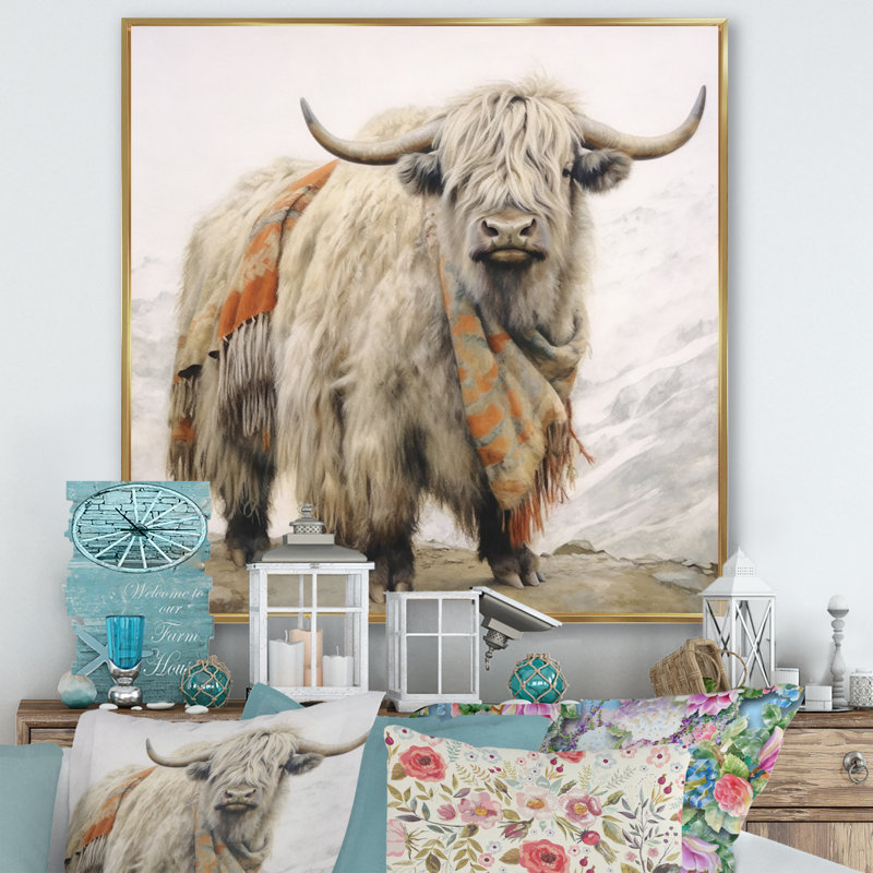 Wild Yak V - animaux, art mural sur toile, Cadre flottant doré, H 16 po x l 16 po x P 1 po