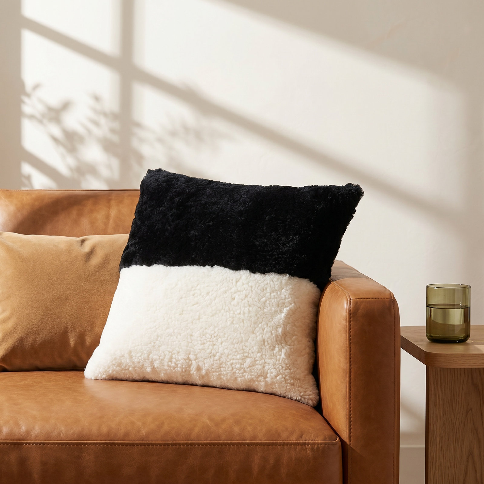 Shearling Collection Sheepskin Throw Pillow, Black, Polyester