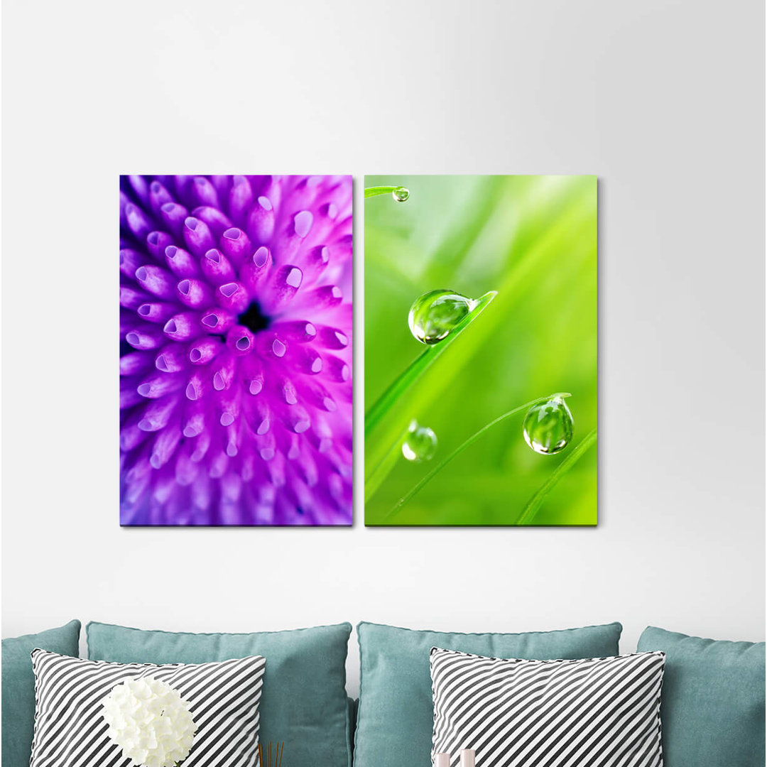 2-tlg. Leinwandbilder-Set - Fotografie „Coral Underwater Violet Grass Water Drops of Grass Refreshing”