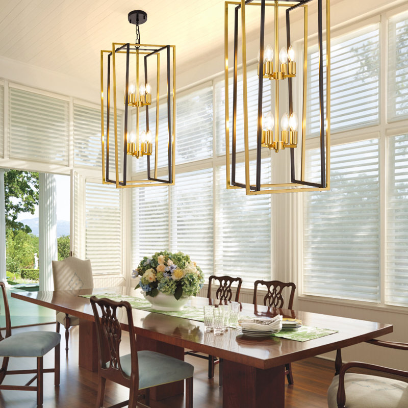 8 - Light Dimmable Lantern Geometric Chandelier, Gold
