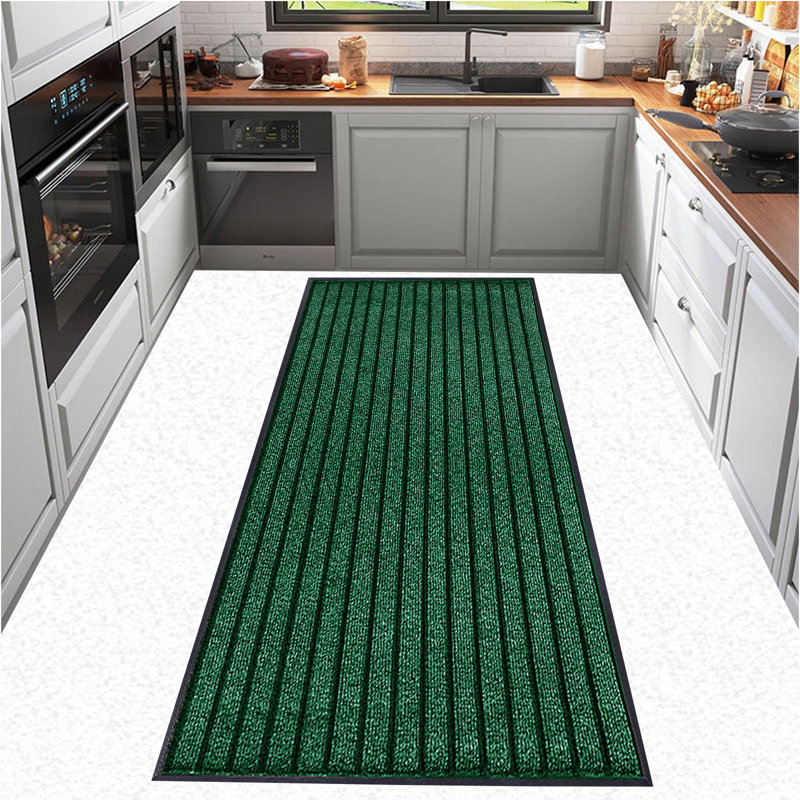 Kiyarah Non-Slip Striped Indoor / Outdoor Doormat, Rectanguar 120 x 150cm , Green