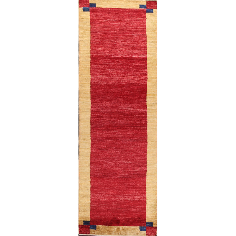Tapis de couloir rouge rouge Gabbeh Kashkoli noué à la main 3 x 10