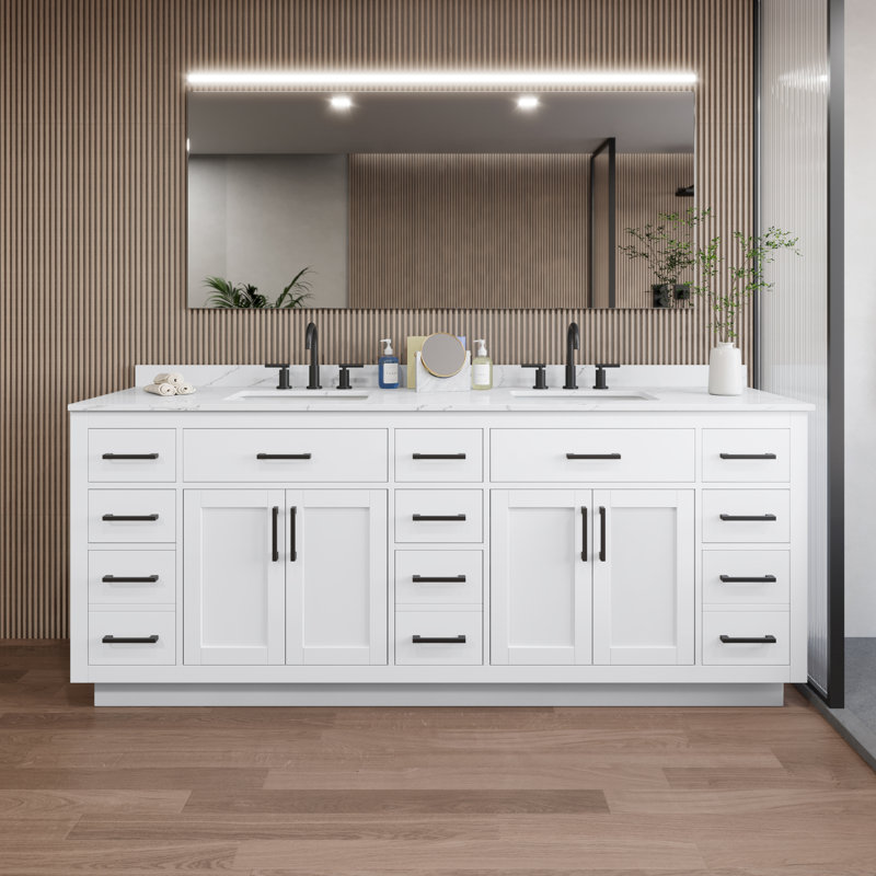Beckett TK 84'' W Vanity, Giotto Quartz, 8" Center, Matte Black