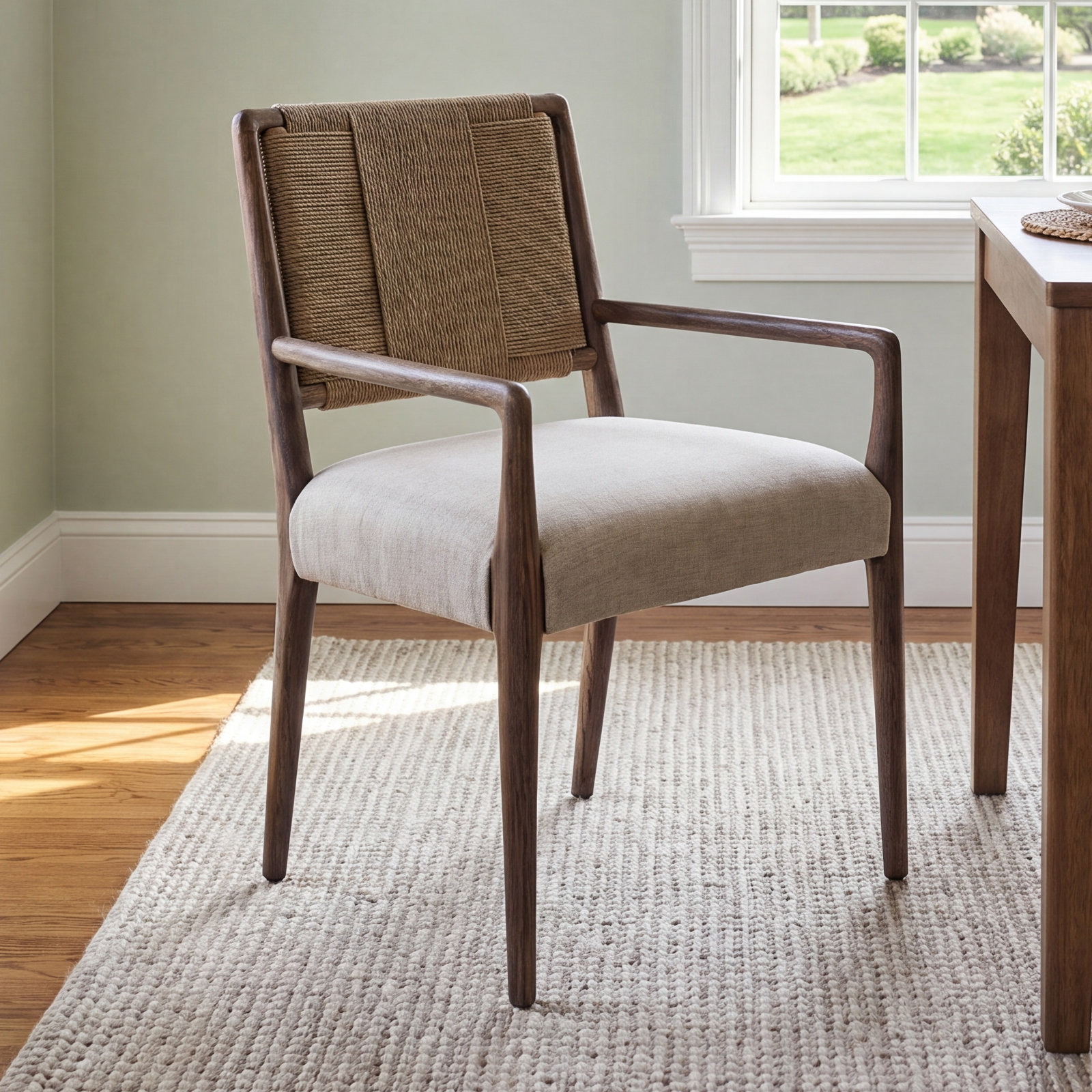 Betha Polyester Blend Armchair Dining Chair, Black Brushed Ash, Essence Natural
