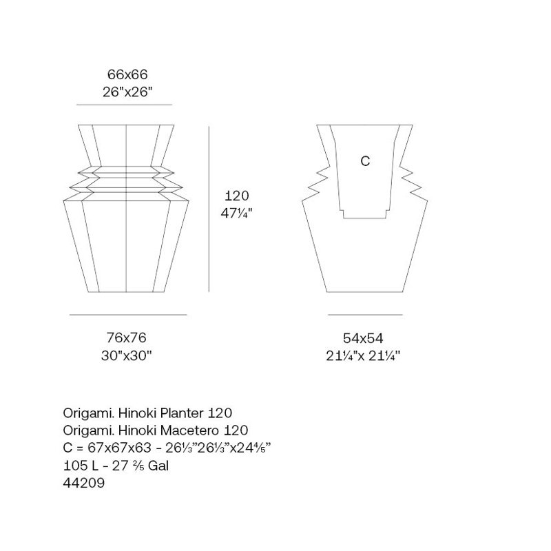 Origami - Hinoki Planter, 47.25" H x 29.75" W x 29.75" D, Camel