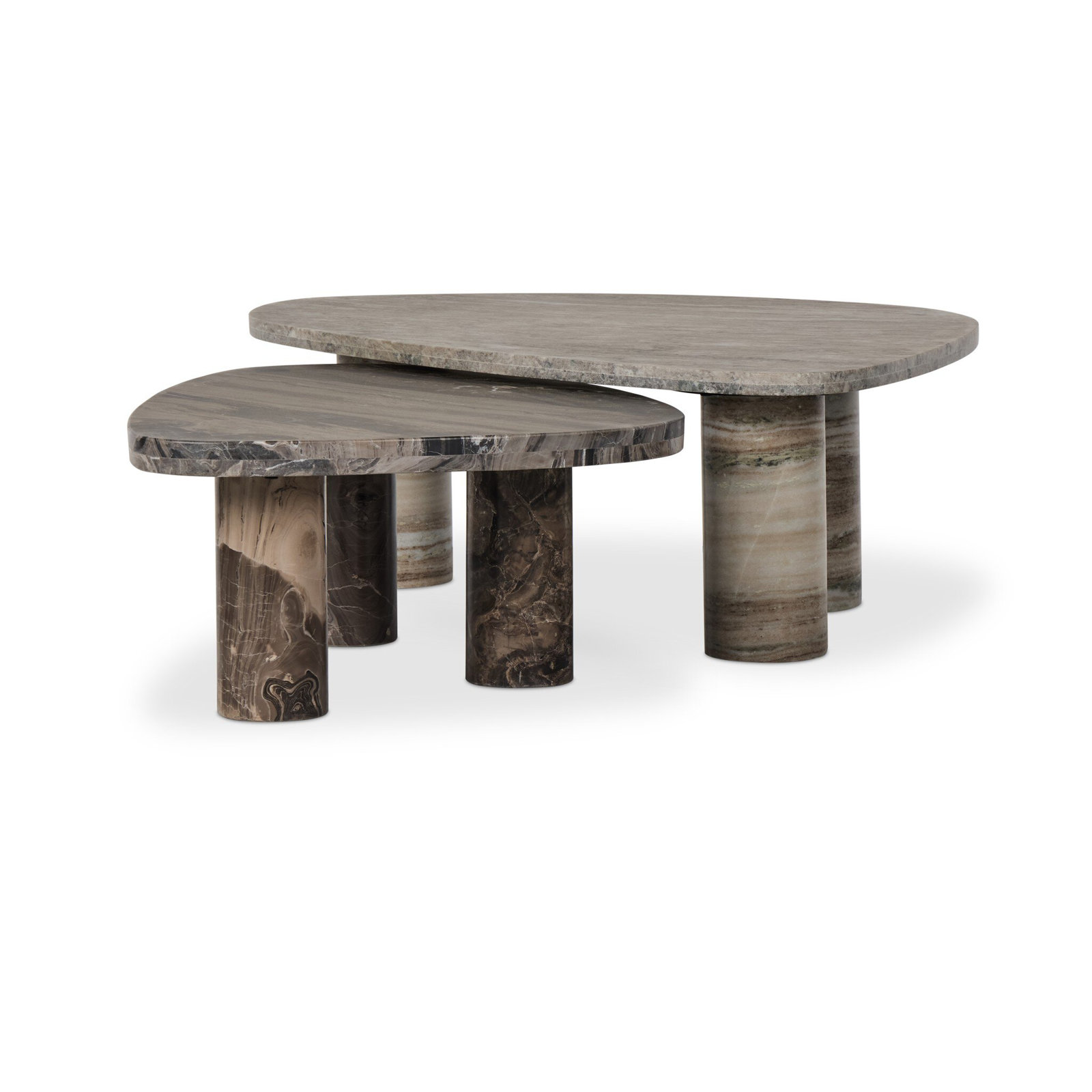 Katla 48" Genuine Marble Coffee Table Set, Antique White Marble/Rocky Brown Marble, White/Brown