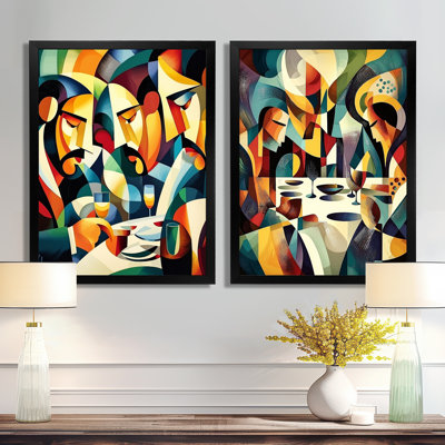 Cubic Morning Coffee with Friends I - nourriture et boissons, art mural traditionnel 2 pièces