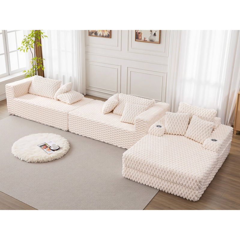 Ensemble de canapé-lit rembourré en fausse fourrure, Perle