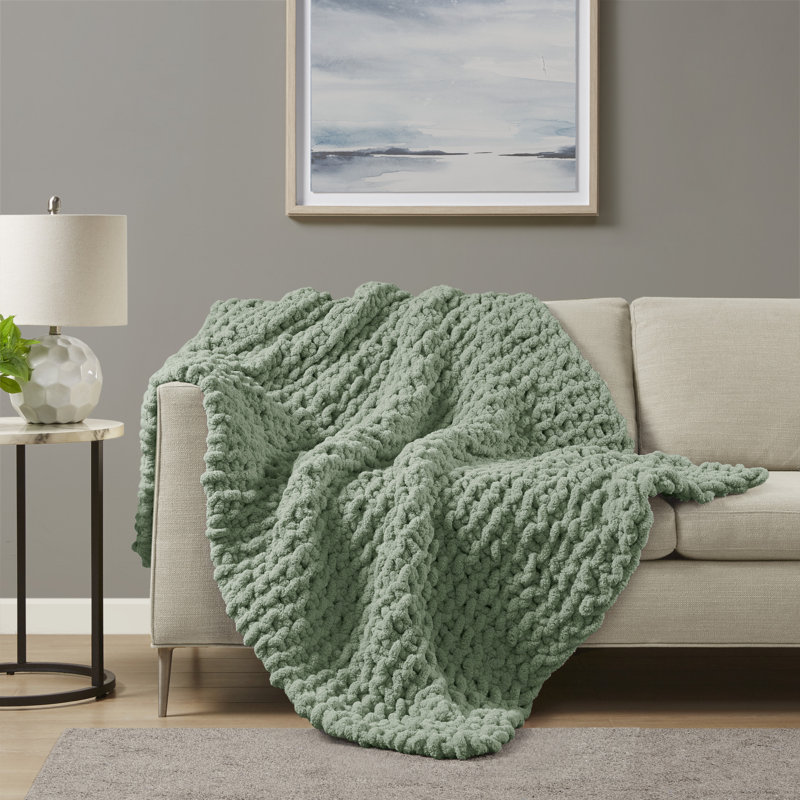 Jeté en chenille, Vert sauge