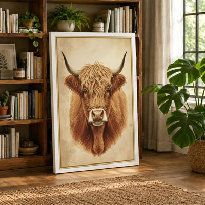 Highland Cattle Study Rustic - Wrapped Canvas