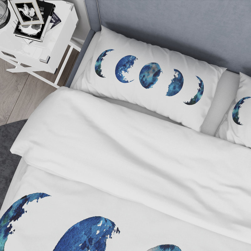 Blue Moon Phases - Ensemble de housse de couette bohémien et éclectique - Microfibre de polyester