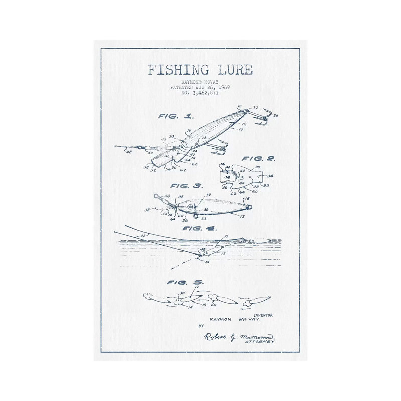 Raymond Mcvay Fishing Lure Patent Sketch (Ink) IV by Aged Pixel - Wrapped Canvas Print, 152.5 cm H x 101.5 cm W