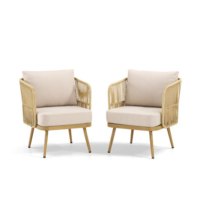 Ensemble de chaises de patio en osier 2 pièces 2 pièces avec coussins de haute densité de 4 po, chaises de tonneau en rotin pour porche, jardin et jardin