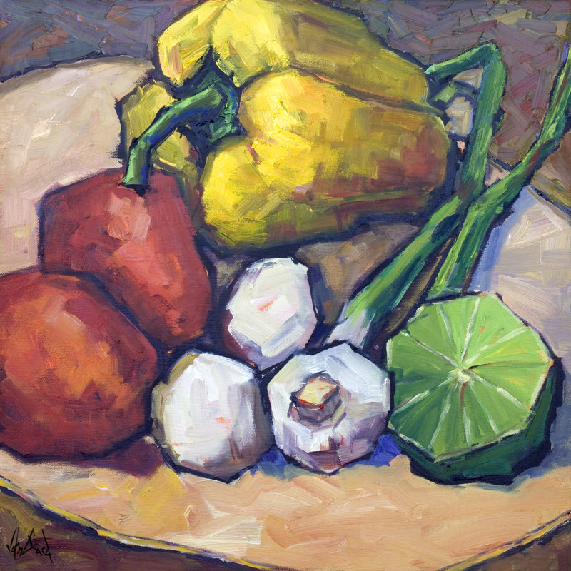 «Pepper, Limes & Mushroom» par John Beard - reproduction d'art sur toile tendue avec châssis, H 26 po x l 26 po x P 3 po