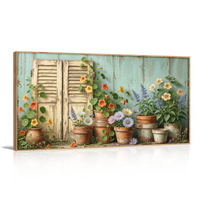 Ensemble de 1 tableau sur toile représentant un jardin floral